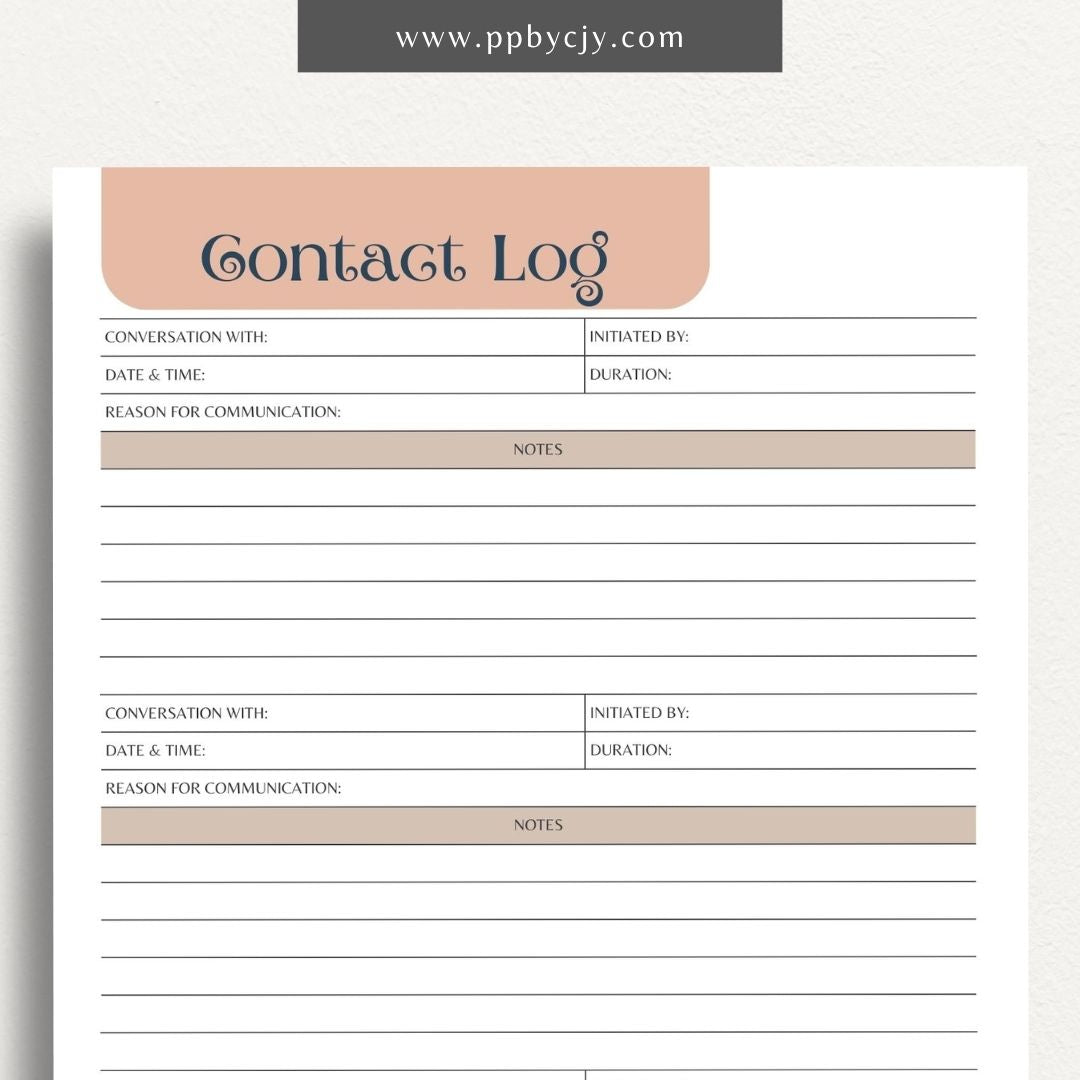 Communication Log Printable Template – Digital Download for Recording and Tracking Communication Details and Interactions