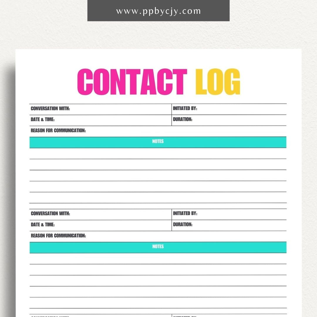 Communication Log Printable Template – Digital Download for Recording and Tracking Communication Details and Interactions