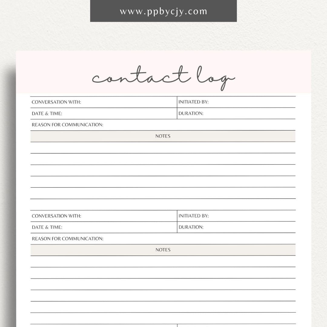 Communication Log Printable Template – Digital Download for Recording and Tracking Communication Details and Interactions