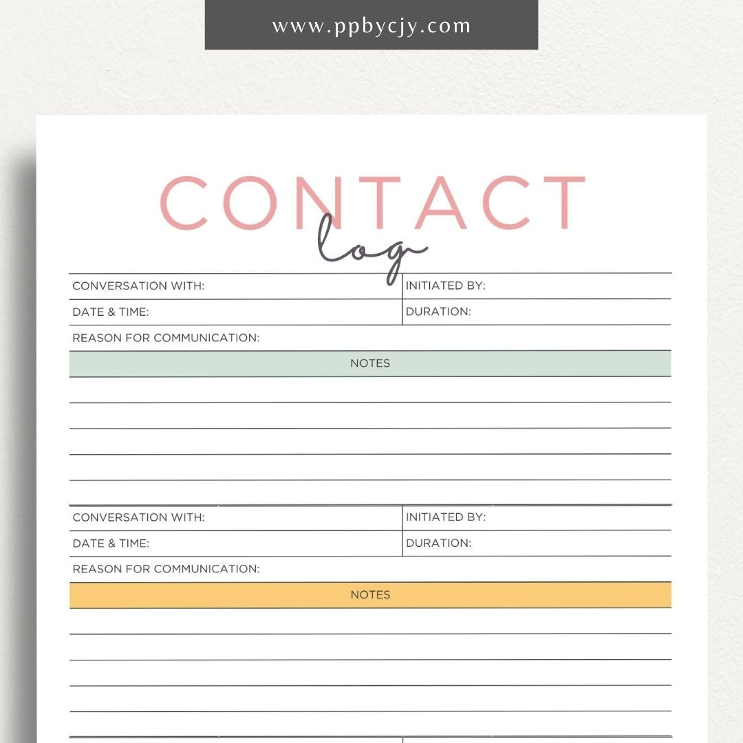 Communication Log Printable Template – Digital Download for Recording and Tracking Communication Details and Interactions