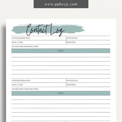 Communication Log Printable Template – Digital Download for Recording and Tracking Communication Details and Interactions