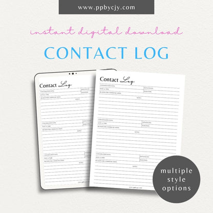 Communication Log Printable Template – Digital Download for Recording and Tracking Communication Details and Interactions