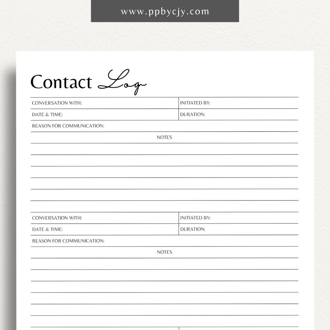 Communication Log Printable Template – Digital Download for Recording and Tracking Communication Details and Interactions