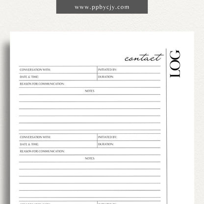 Communication Log Printable Template – Digital Download for Recording and Tracking Communication Details and Interactions