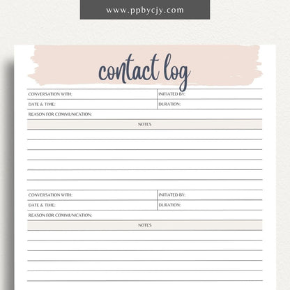 Communication Log Printable Template – Digital Download for Recording and Tracking Communication Details and Interactions