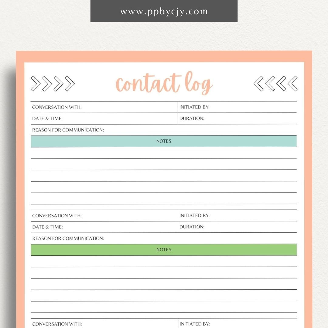 Communication Log Printable Template – Digital Download for Recording and Tracking Communication Details and Interactions