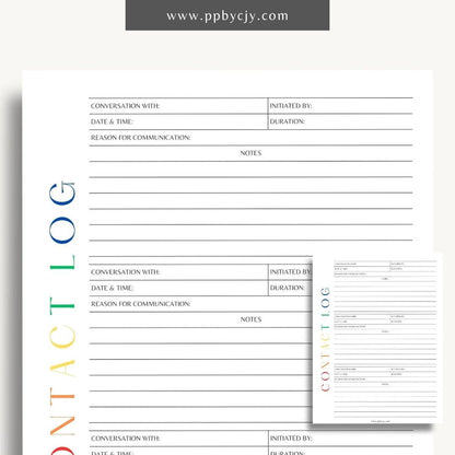 Communication Log Printable Template – Digital Download for Recording and Tracking Communication Details and Interactions