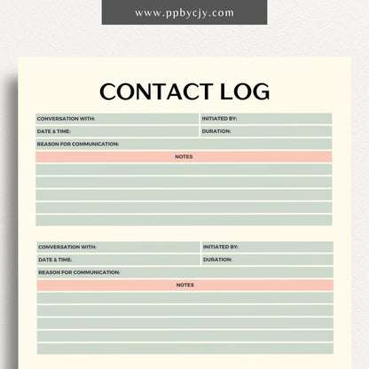 Communication Log Printable Template – Digital Download for Recording and Tracking Communication Details and Interactions