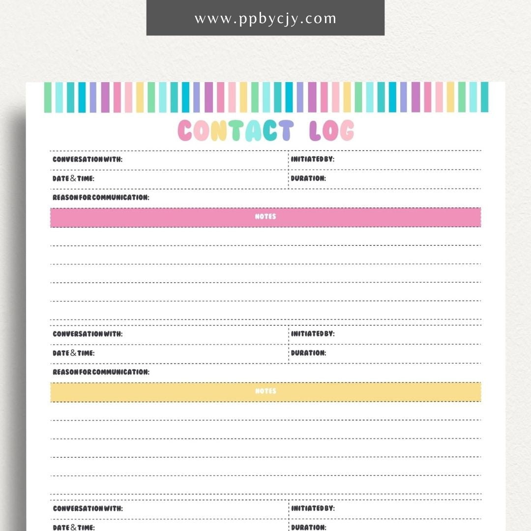 Communication Log Printable Template – Digital Download for Recording and Tracking Communication Details and Interactions