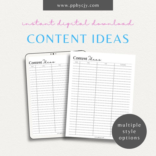 Content Planner Printable Template – Digital Download for Organizing and Scheduling Content Creation and Publishing