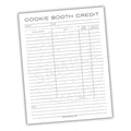 Sheet of paper with 'Cookie Booth Credit' form on a white background