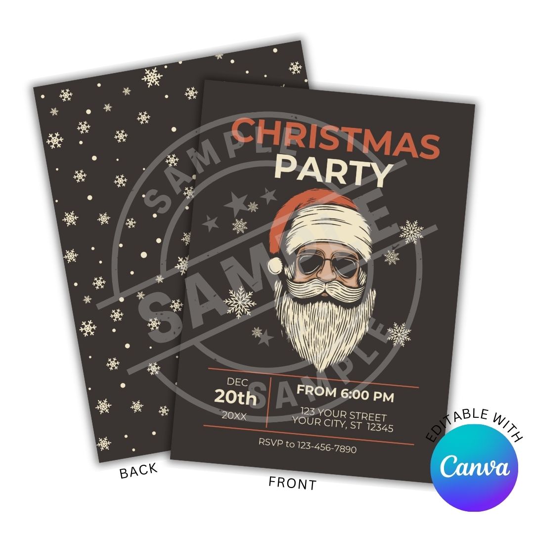 Christmas party invitation with Santa Claus design on a dark background