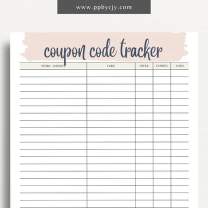 Coupon Codes Tracker Printable Template – Digital Download for Organizing and Managing Coupon Codes and Discounts