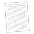 Coupon Code Organizer Printable PDF Template