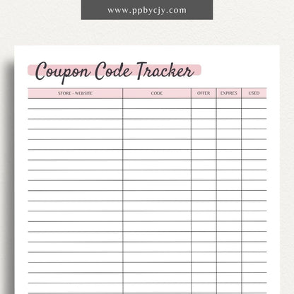Coupon Code Organizer Printable PDF Template