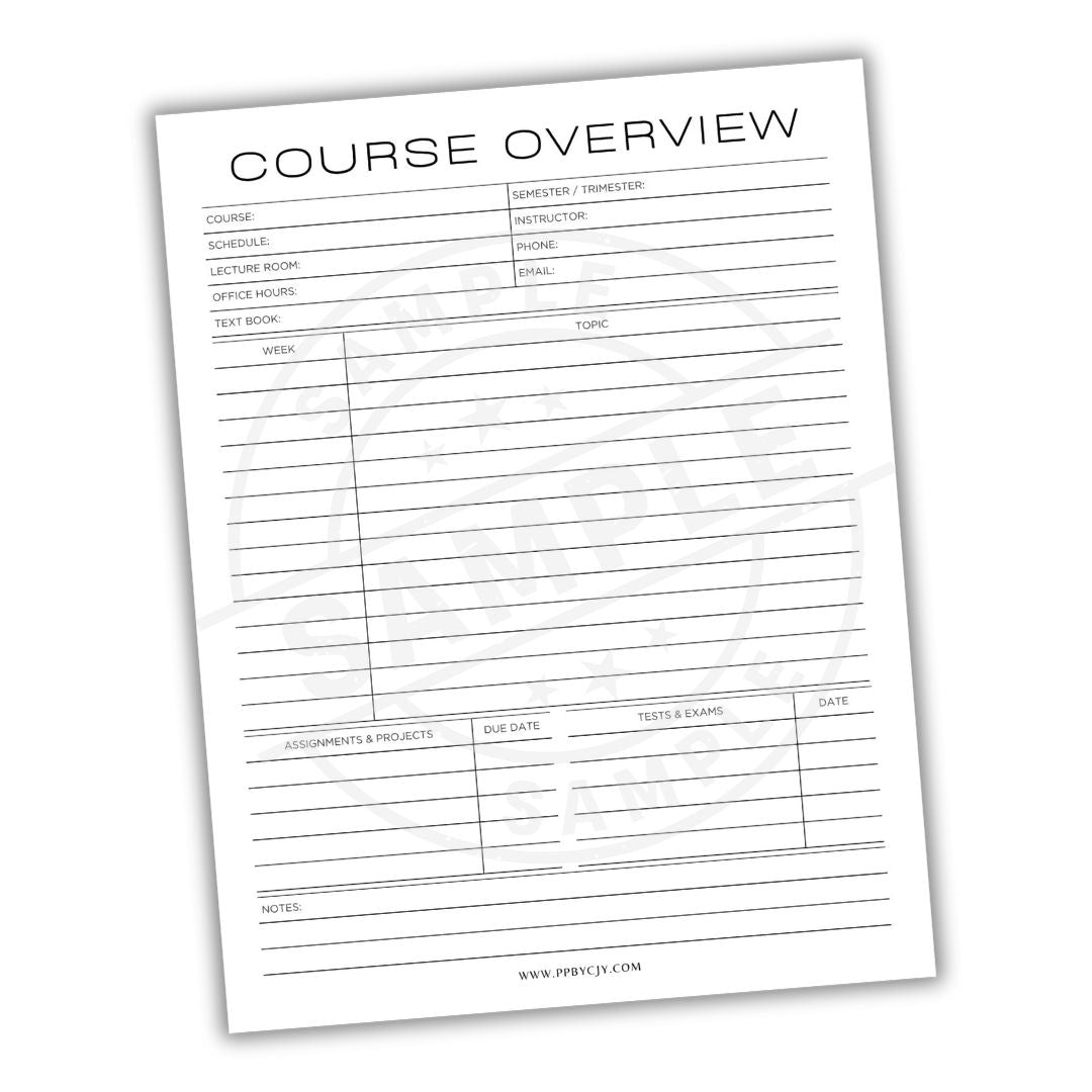 Course overview form on a white background
