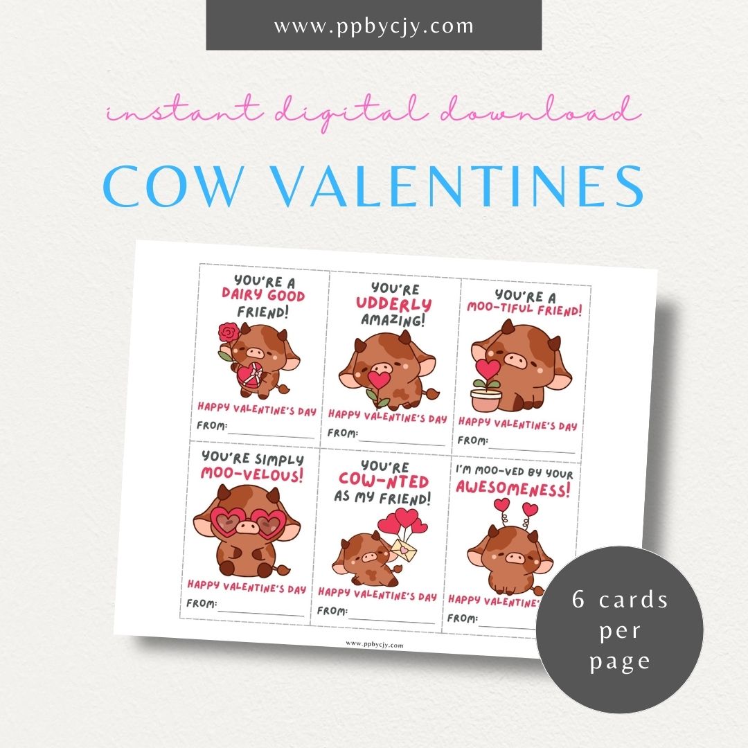 Cow-themed Valentine’s Day cards with cute cow designs and fun cow-themed quotes for a unique Valentine’s greeting.