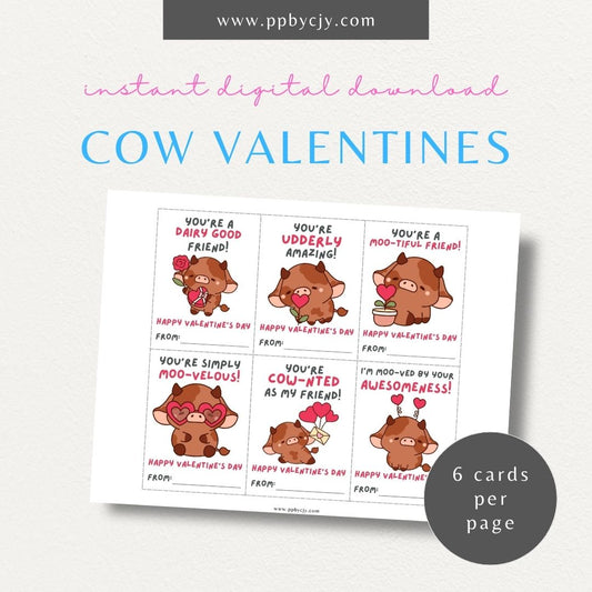 Cow-themed Valentine’s Day cards with cute cow designs and fun cow-themed quotes for a unique Valentine’s greeting.