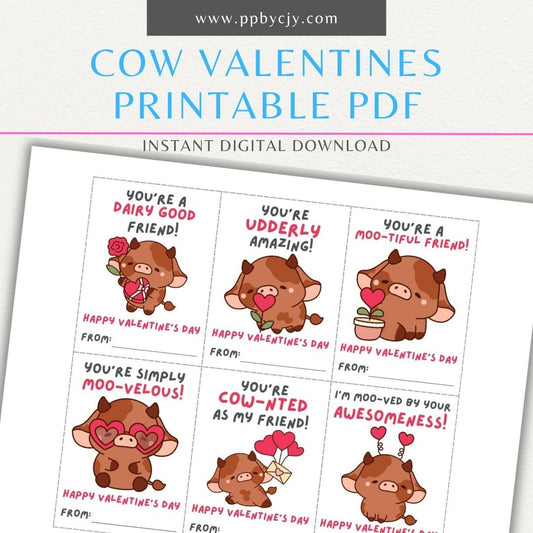 Cow-themed Valentine’s Day cards with cute cow designs and fun cow-themed quotes for a unique Valentine’s greeting.