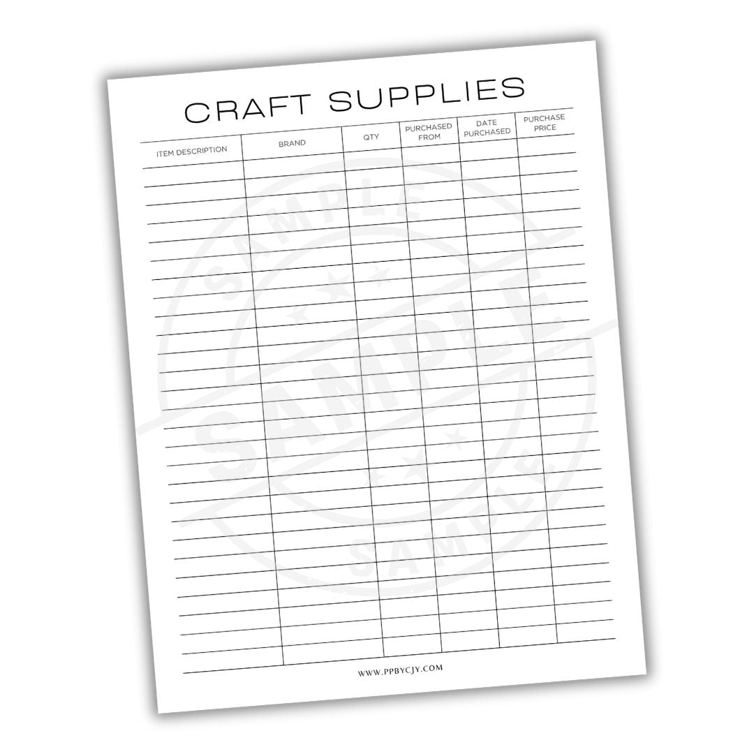 Sheet of paper with a 'Craft Supplies' inventory list on a white background