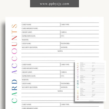 Credit Card Account Tracker Printable Template – Digital Download for Monitoring and Managing Credit Card Transactions and Balances