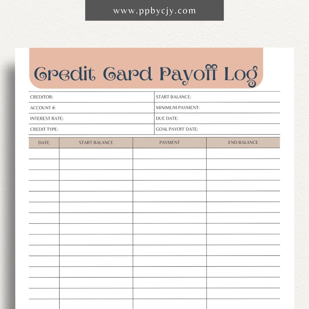 Credit Card Debt Payoff Printable Template – Digital Download for Tracking and Managing the Payoff of Credit Card Debt