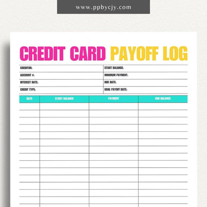 Credit Card Debt Payoff Printable Template – Digital Download for Tracking and Managing the Payoff of Credit Card Debt