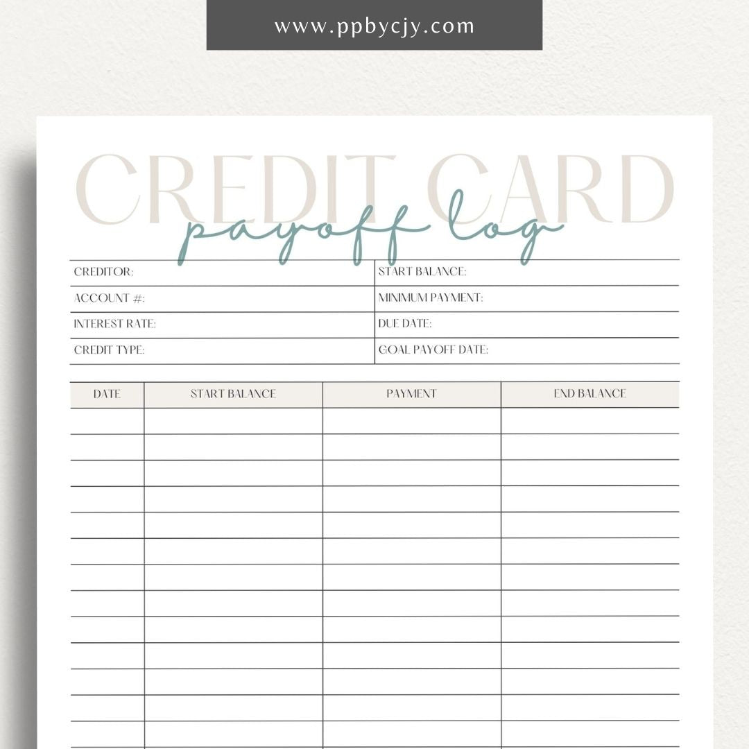 Credit Card Debt Payoff Printable Template – Digital Download for Tracking and Managing the Payoff of Credit Card Debt