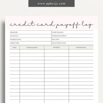 Credit Card Debt Payoff Printable Template – Digital Download for Tracking and Managing the Payoff of Credit Card Debt