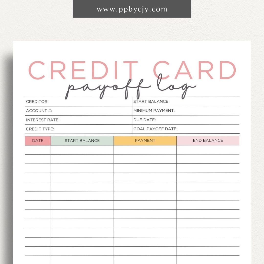 Credit Card Debt Payoff Printable Template – Digital Download for Tracking and Managing the Payoff of Credit Card Debt