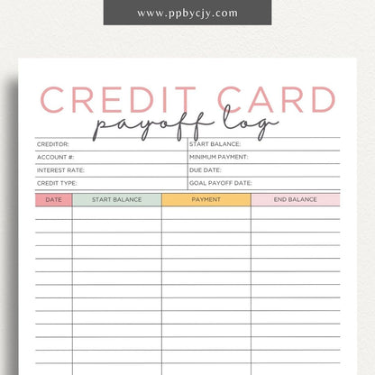 Credit Card Debt Payoff Printable Template – Digital Download for Tracking and Managing the Payoff of Credit Card Debt