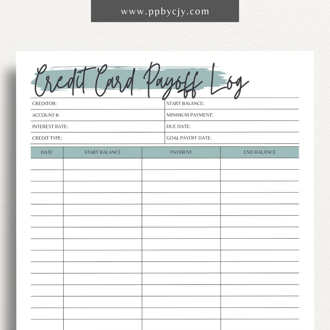 Credit Card Debt Payoff Printable Template – Digital Download for Tracking and Managing the Payoff of Credit Card Debt