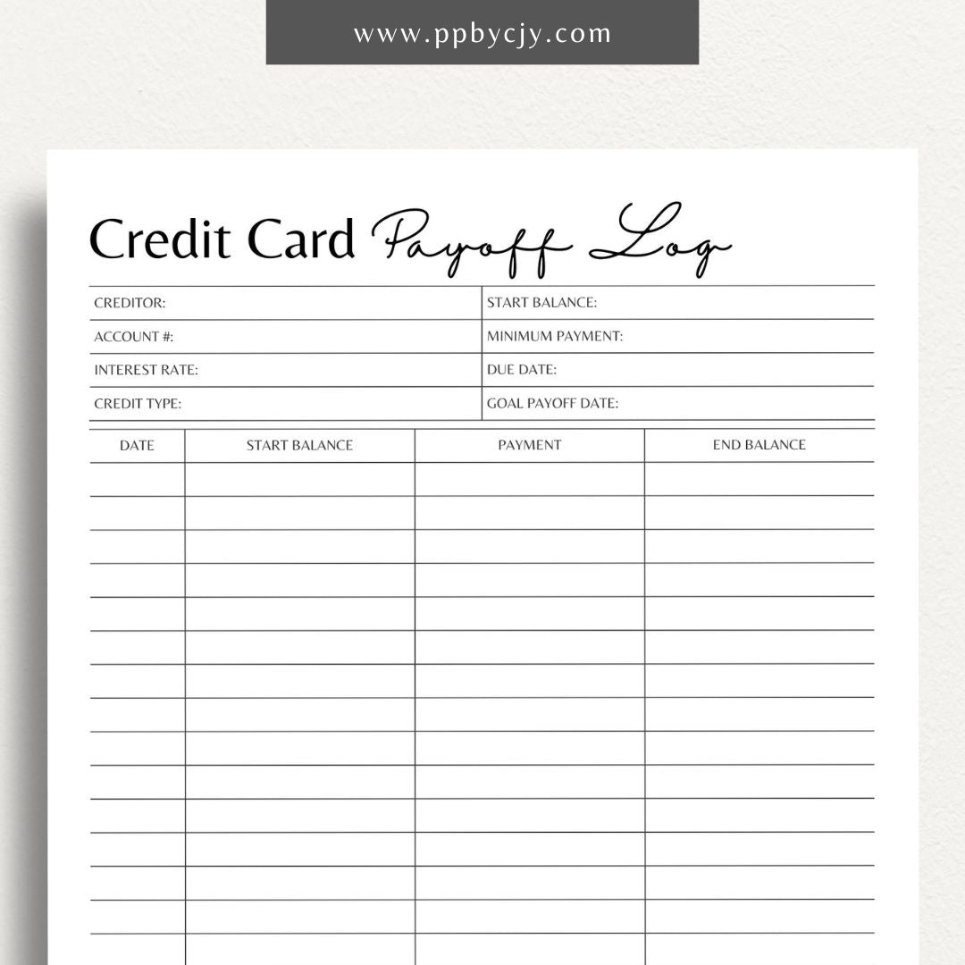 Credit Card Debt Payoff Printable Template – Digital Download for Tracking and Managing the Payoff of Credit Card Debt