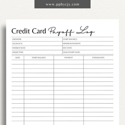 Credit Card Debt Payoff Printable Template – Digital Download for Tracking and Managing the Payoff of Credit Card Debt