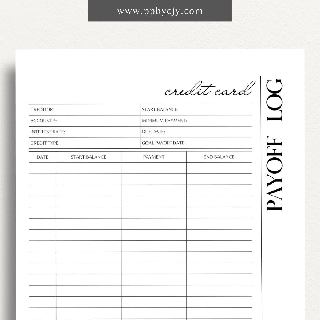 Credit Card Debt Payoff Printable Template – Digital Download for Tracking and Managing the Payoff of Credit Card Debt