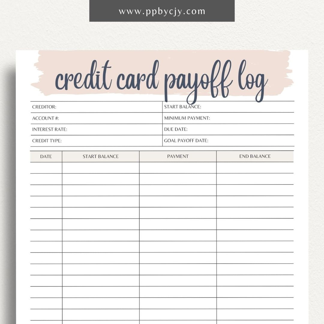 Credit Card Debt Payoff Printable Template – Digital Download for Tracking and Managing the Payoff of Credit Card Debt