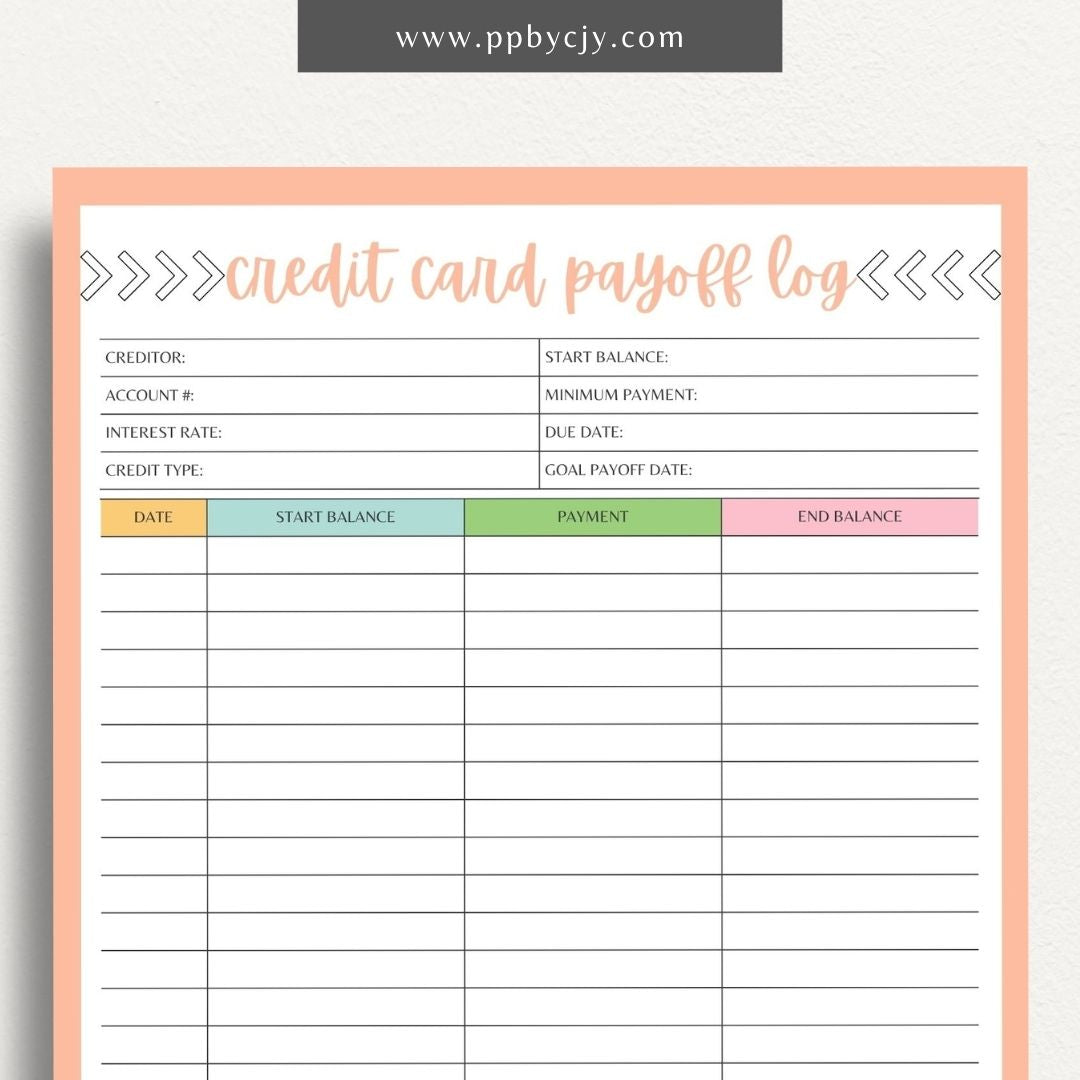 Credit Card Debt Payoff Printable Template – Digital Download for Tracking and Managing the Payoff of Credit Card Debt