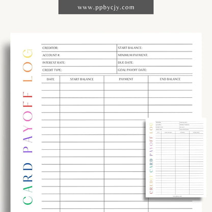 Credit Card Debt Payoff Printable Template – Digital Download for Tracking and Managing the Payoff of Credit Card Debt