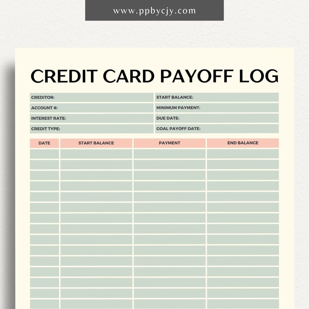 Credit Card Debt Payoff Printable Template – Digital Download for Tracking and Managing the Payoff of Credit Card Debt