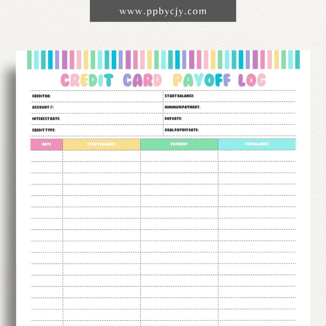 Credit Card Debt Payoff Printable Template – Digital Download for Tracking and Managing the Payoff of Credit Card Debt