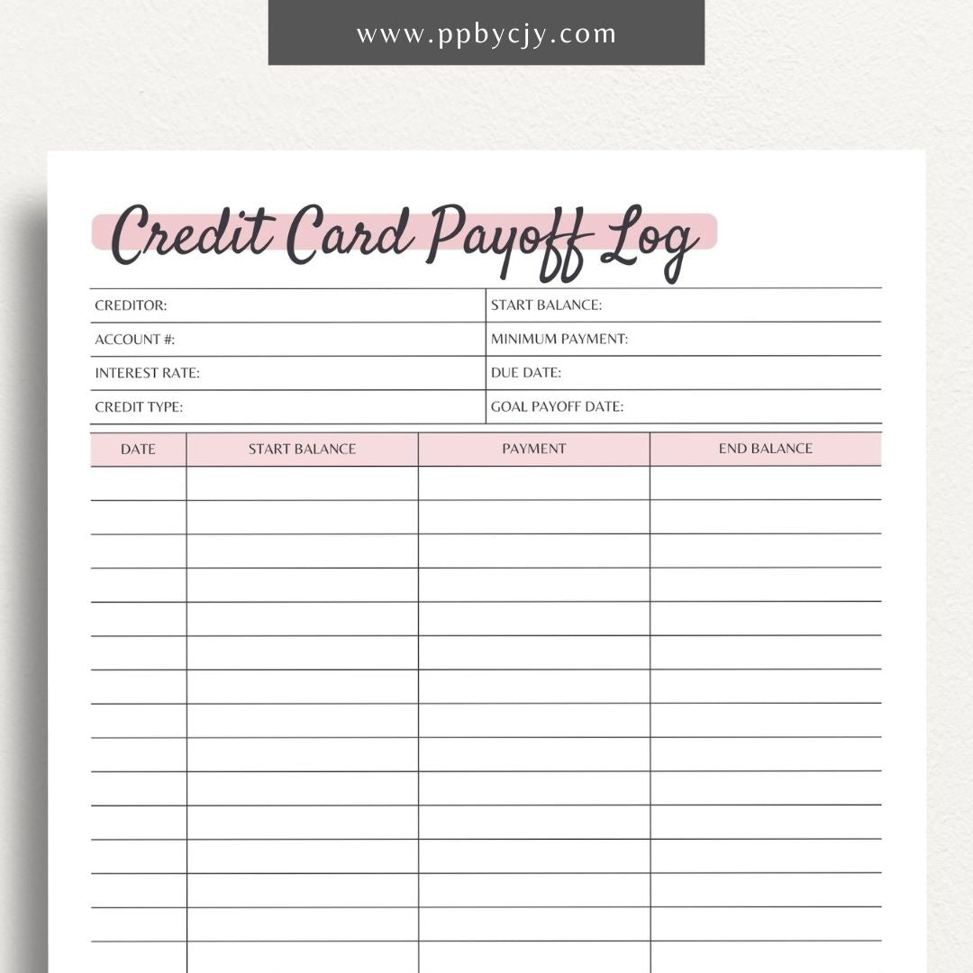 Credit Card Debt Tracker Printable PDF Template