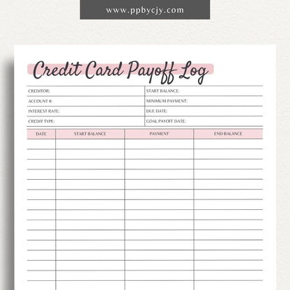 Credit Card Debt Tracker Printable PDF Template