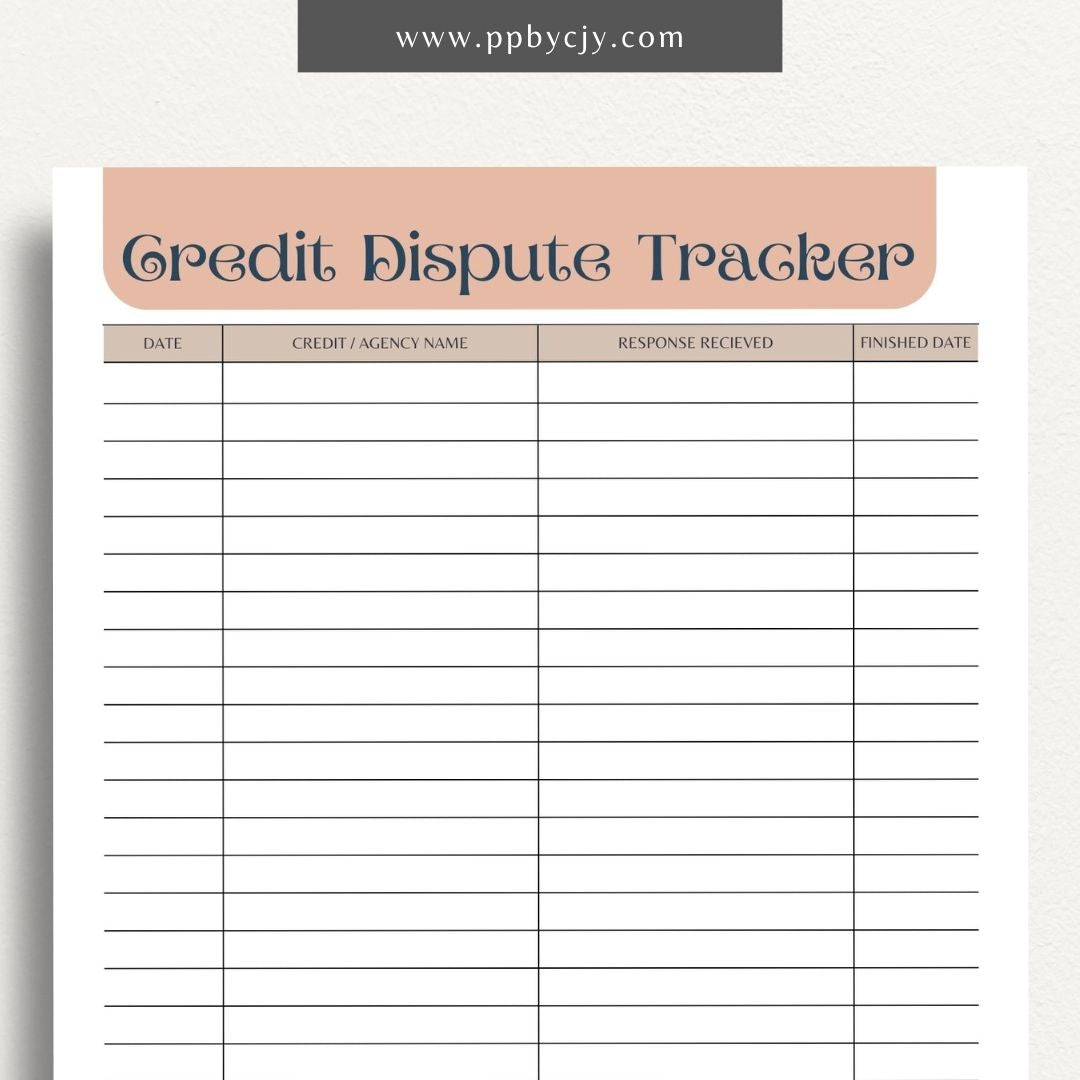 Credit Dispute Tracker Printable Template – Digital Download for Monitoring and Managing Credit Disputes and Resolutions