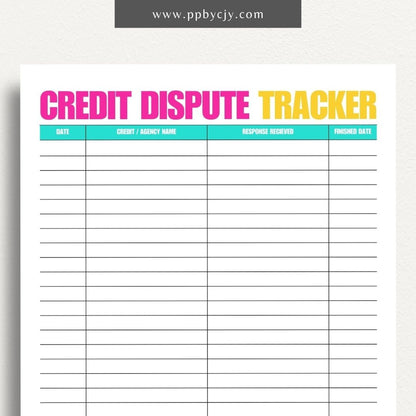 Credit Dispute Tracker Printable Template – Digital Download for Monitoring and Managing Credit Disputes and Resolutions