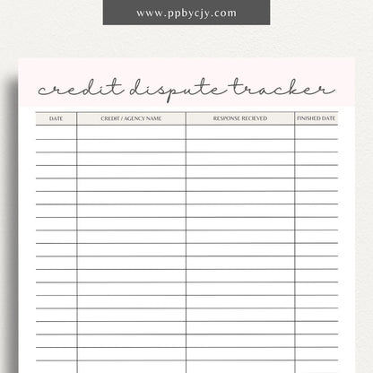 Credit Dispute Tracker Printable Template – Digital Download for Monitoring and Managing Credit Disputes and Resolutions