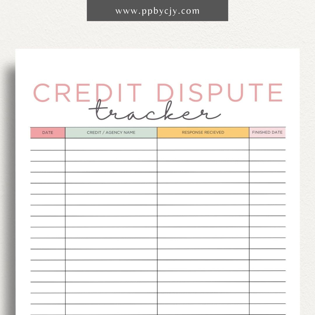 Credit Dispute Tracker Printable Template – Digital Download for Monitoring and Managing Credit Disputes and Resolutions