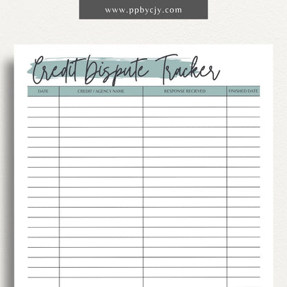 Credit Dispute Tracker Printable Template – Digital Download for Monitoring and Managing Credit Disputes and Resolutions