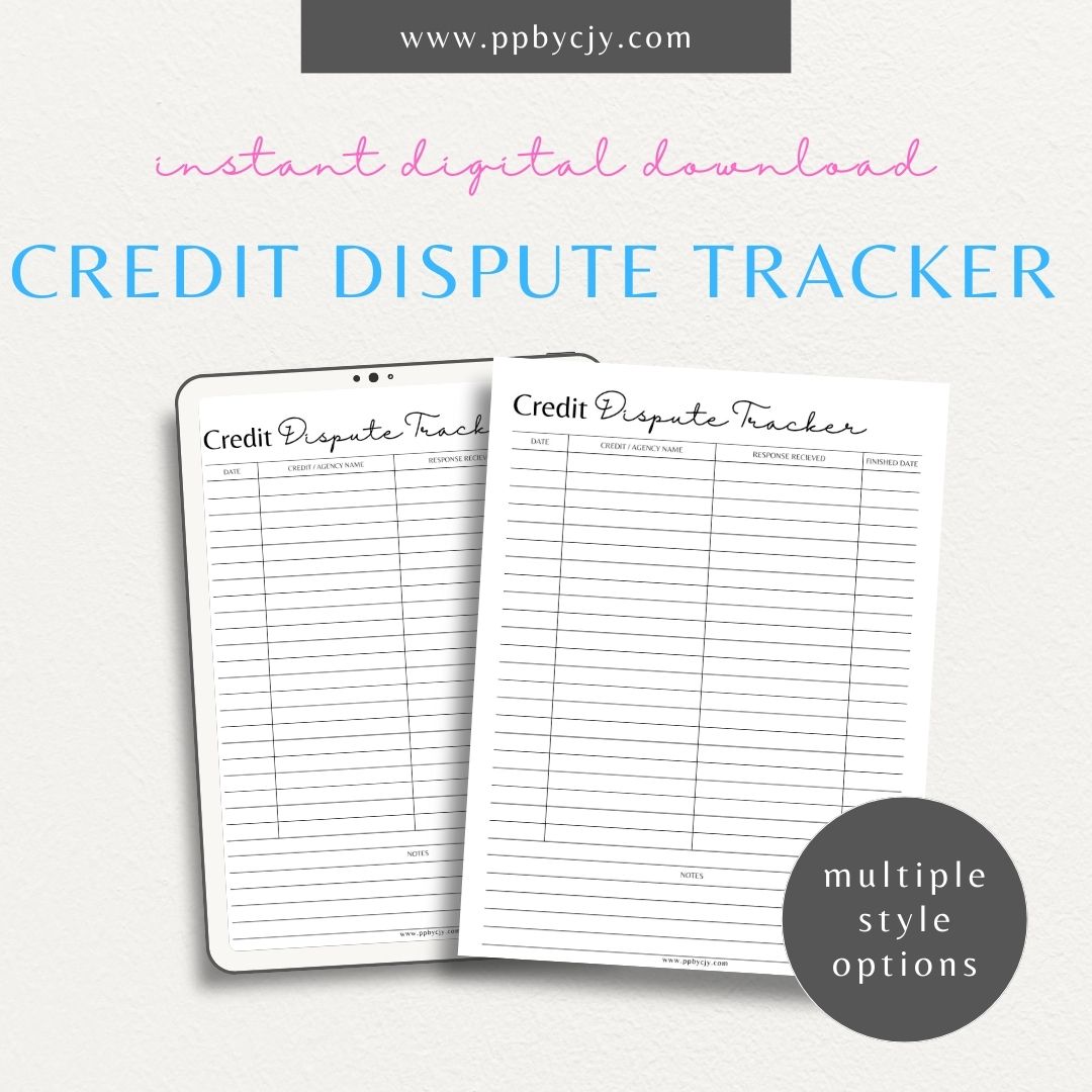 Credit Dispute Tracker Printable Template – Digital Download for Monitoring and Managing Credit Disputes and Resolutions