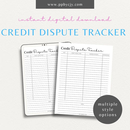 Credit Dispute Tracker Printable Template – Digital Download for Monitoring and Managing Credit Disputes and Resolutions