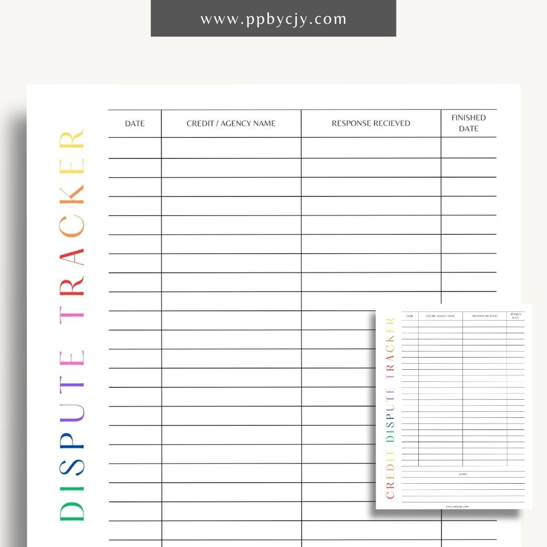 Credit Dispute Tracker Printable Template – Digital Download for Monitoring and Managing Credit Disputes and Resolutions